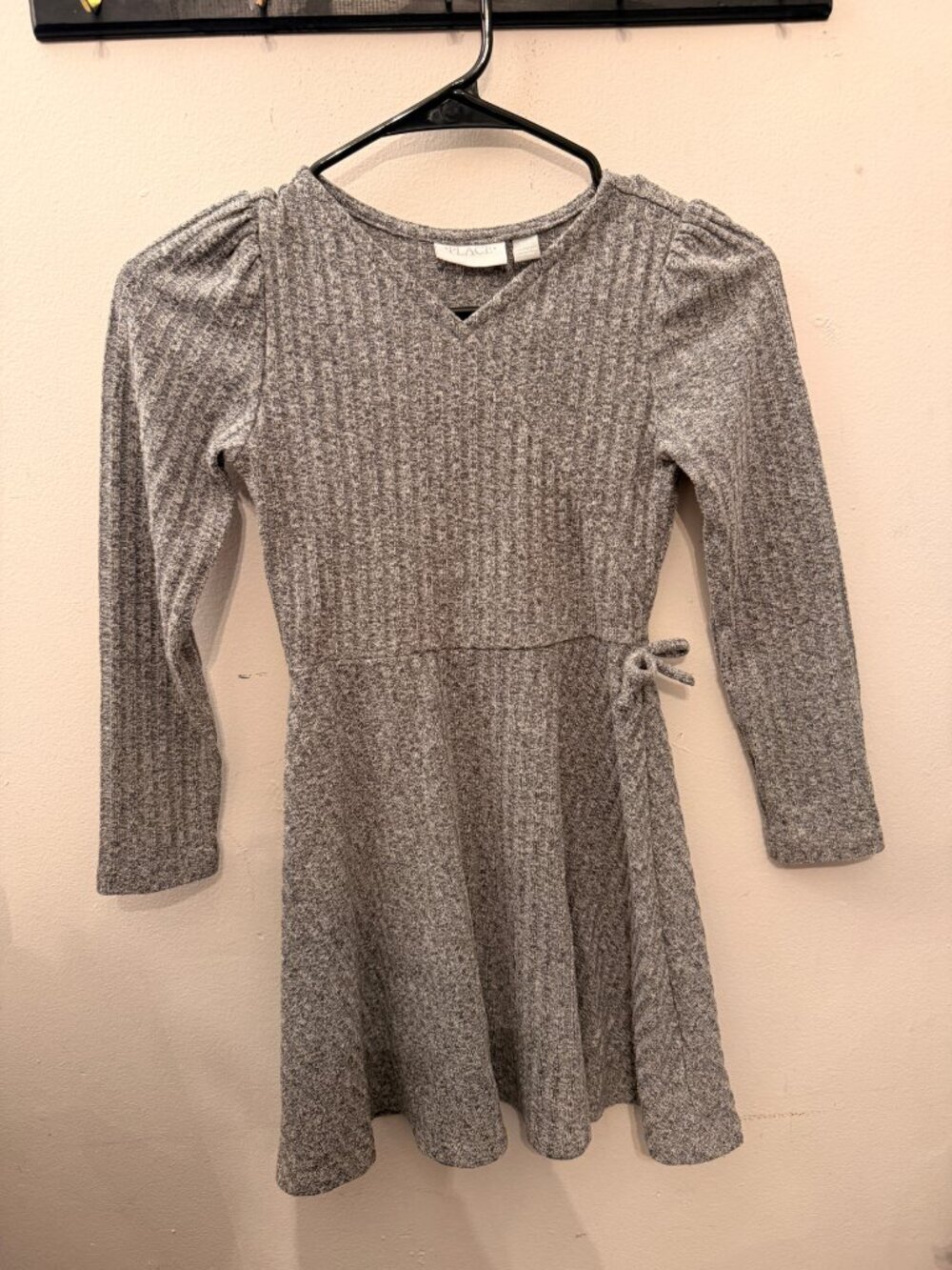 Childrens Place | Gray Girls Lightweight Sweater Knit Faux Wrap Dress | Size 7/8 - Picture 2 of 4